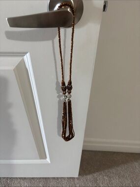 Elegant Brown Beaded Tassel Necklace plus earrings